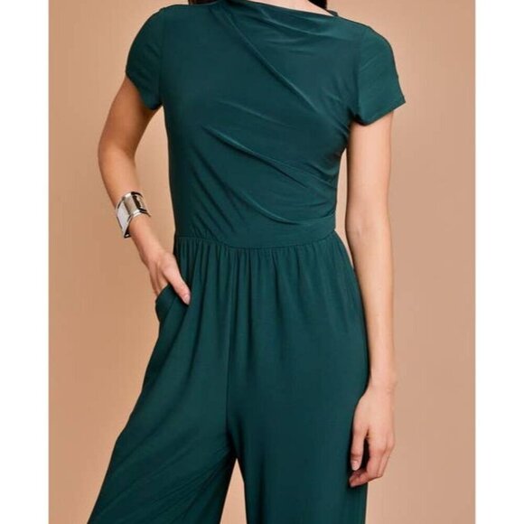 Cowl Tunic Neck Short Sleeve Jumpsuit - Picture 2 of 7